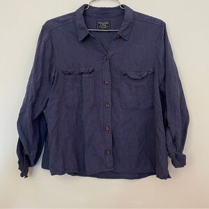 Abercrombie & Fitch Blue Cropped Linen Button-Down